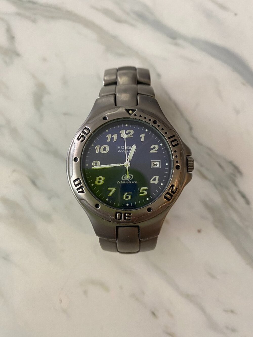 vintage fossil watch men 37 mm ti-5015 titanium blue dial date